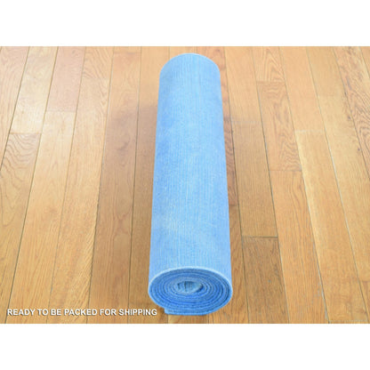 Overdyed & Vintage Wool Hand Knotted Rug Blue No Border 2.5X10.2 -O080631
