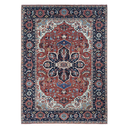 Heriz Wool Hand Knotted Rug Red Midnight Blue 10.0X14.3 -O080633