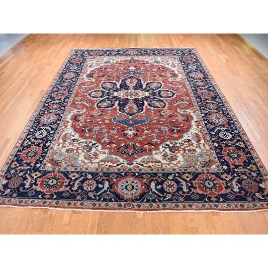 Heriz Wool Hand Knotted Rug Red Midnight Blue 10.0X14.3 -O080633