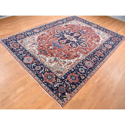 Heriz Wool Hand Knotted Rug Red Midnight Blue 10.0X14.3 -O080633