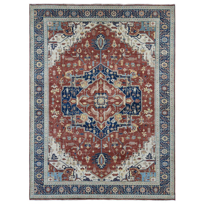 Heriz Wool Hand Knotted Rug Red Midnight Blue 10.1X13.9 -O080634