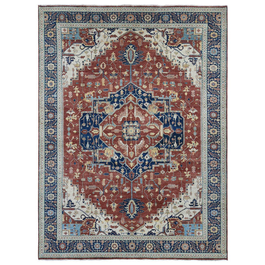Heriz Wool Hand Knotted Rug Red Midnight Blue 10.1X13.9 -O080634