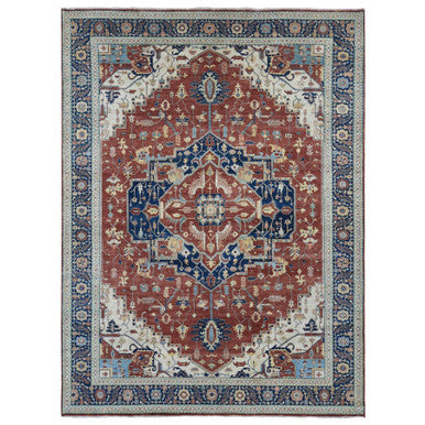 Heriz Wool Hand Knotted Rug Red Midnight Blue 10.1X13.9 -O080634