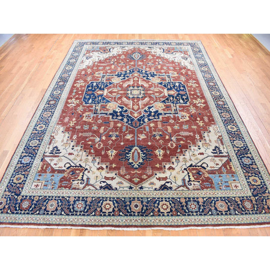 Heriz Wool Hand Knotted Rug Red Midnight Blue 10.1X13.9 -O080634