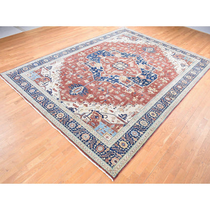 Heriz Wool Hand Knotted Rug Red Midnight Blue 10.1X13.9 -O080634