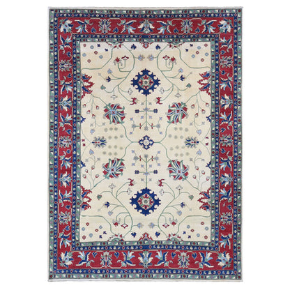 Kazak Wool Hand Knotted Rug Ivory Red 9.10X14.0 -O080636