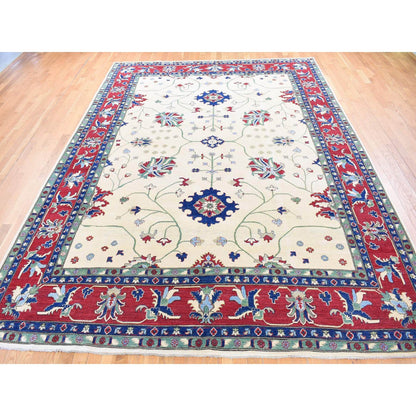 Kazak Wool Hand Knotted Rug Ivory Red 9.10X14.0 -O080636
