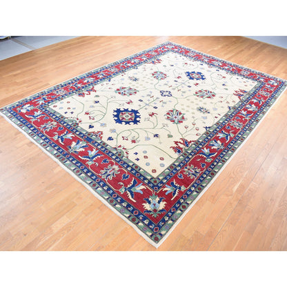 Kazak Wool Hand Knotted Rug Ivory Red 9.10X14.0 -O080636