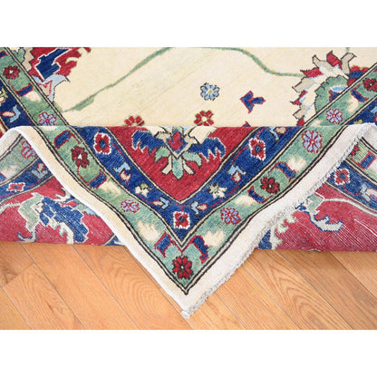 Kazak Wool Hand Knotted Rug Ivory Red 9.10X14.0 -O080636
