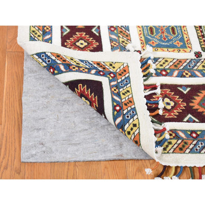 Tribal & Geometric Wool Hand Knotted Rug Ivory Chocolate Brown 10.0X14.0 -O080637