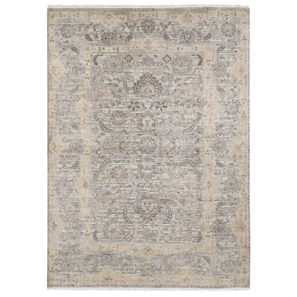 Oushak And Peshawar Wool & Pure Silk Hand Knotted Rug Green Aqua Form 10.0X14.0 -O080640