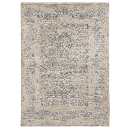 Oushak And Peshawar Wool & Pure Silk Hand Knotted Rug Green Aqua Form 10.0X14.0 -O080640