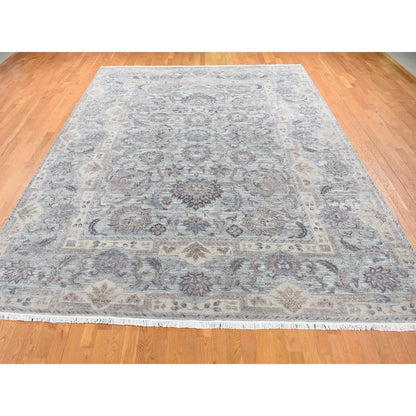 Oushak And Peshawar Wool & Pure Silk Hand Knotted Rug Green Aqua Form 10.0X14.0 -O080640