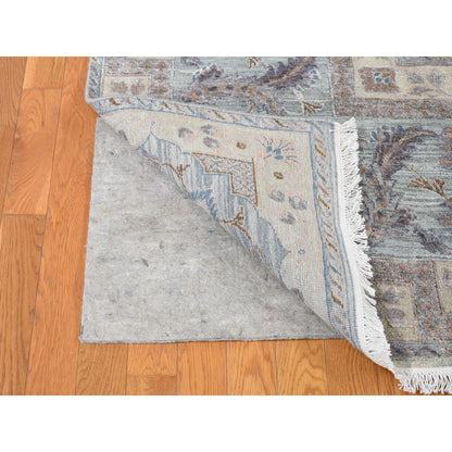 Oushak And Peshawar Wool & Pure Silk Hand Knotted Rug Green Aqua Form 10.0X14.0 -O080640