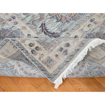 Oushak And Peshawar Wool & Pure Silk Hand Knotted Rug Green Aqua Form 10.0X14.0 -O080640