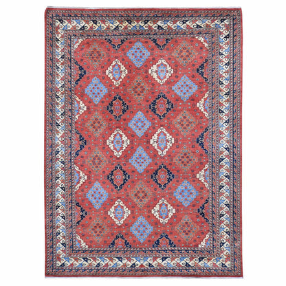 Tribal & Geometric Wool Hand Knotted Rug Red Ivory 10.0X14.0 -O080642