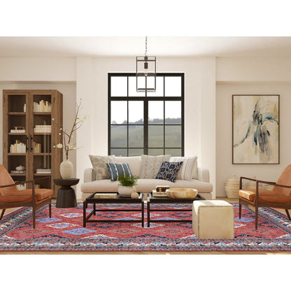 Tribal & Geometric Wool Hand Knotted Rug Red Ivory 10.0X14.0 -O080642