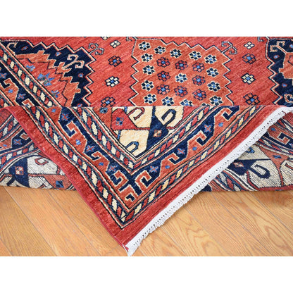 Tribal & Geometric Wool Hand Knotted Rug Red Ivory 10.0X14.0 -O080642
