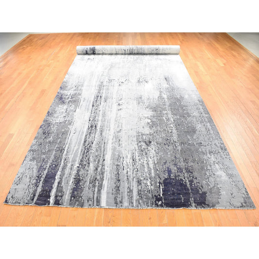 Modern and Contemporary Wool & Silk Hand Knotted Rug Black No Border 8.1X23.10 -O080643