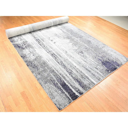 Modern and Contemporary Wool & Silk Hand Knotted Rug Black No Border 8.1X23.10 -O080643