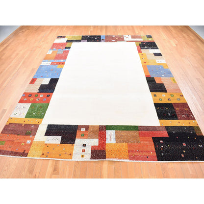 Modern and Contemporary Wool Hand Knotted Rug Ivory Multicolored 9.8X13.5 -O080646