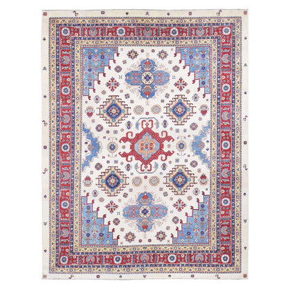 Kazak Wool Hand Knotted Rug Ivory Red 10.0X13.3 -O080649