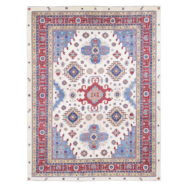 Kazak Wool Hand Knotted Rug Ivory Red 10.0X13.3 -O080649