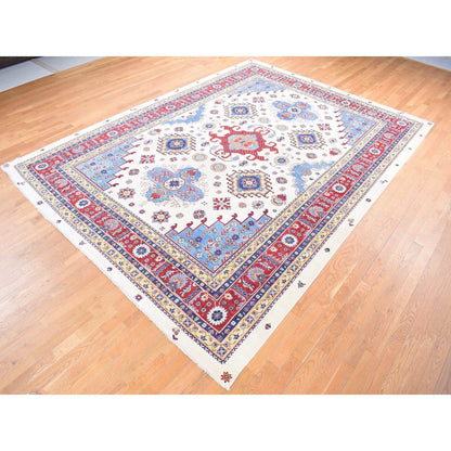 Kazak Wool Hand Knotted Rug Ivory Red 10.0X13.3 -O080649