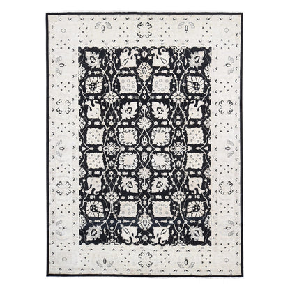 Oushak And Peshawar Wool Hand Knotted Rug Black Ivory 8.10X12.0 -O080651