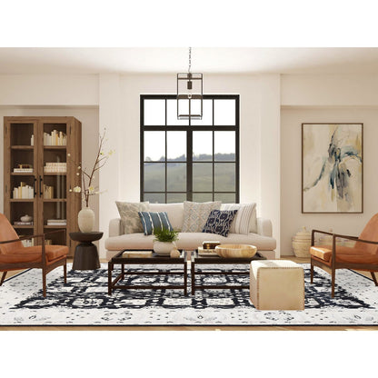 Oushak And Peshawar Wool Hand Knotted Rug Black Ivory 8.10X12.0 -O080651