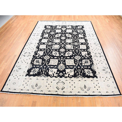 Oushak And Peshawar Wool Hand Knotted Rug Black Ivory 8.10X12.0 -O080651