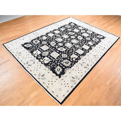 Oushak And Peshawar Wool Hand Knotted Rug Black Ivory 8.10X12.0 -O080651