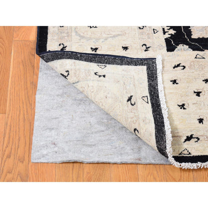 Oushak And Peshawar Wool Hand Knotted Rug Black Ivory 8.10X12.0 -O080651
