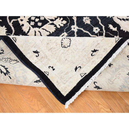 Oushak And Peshawar Wool Hand Knotted Rug Black Ivory 8.10X12.0 -O080651