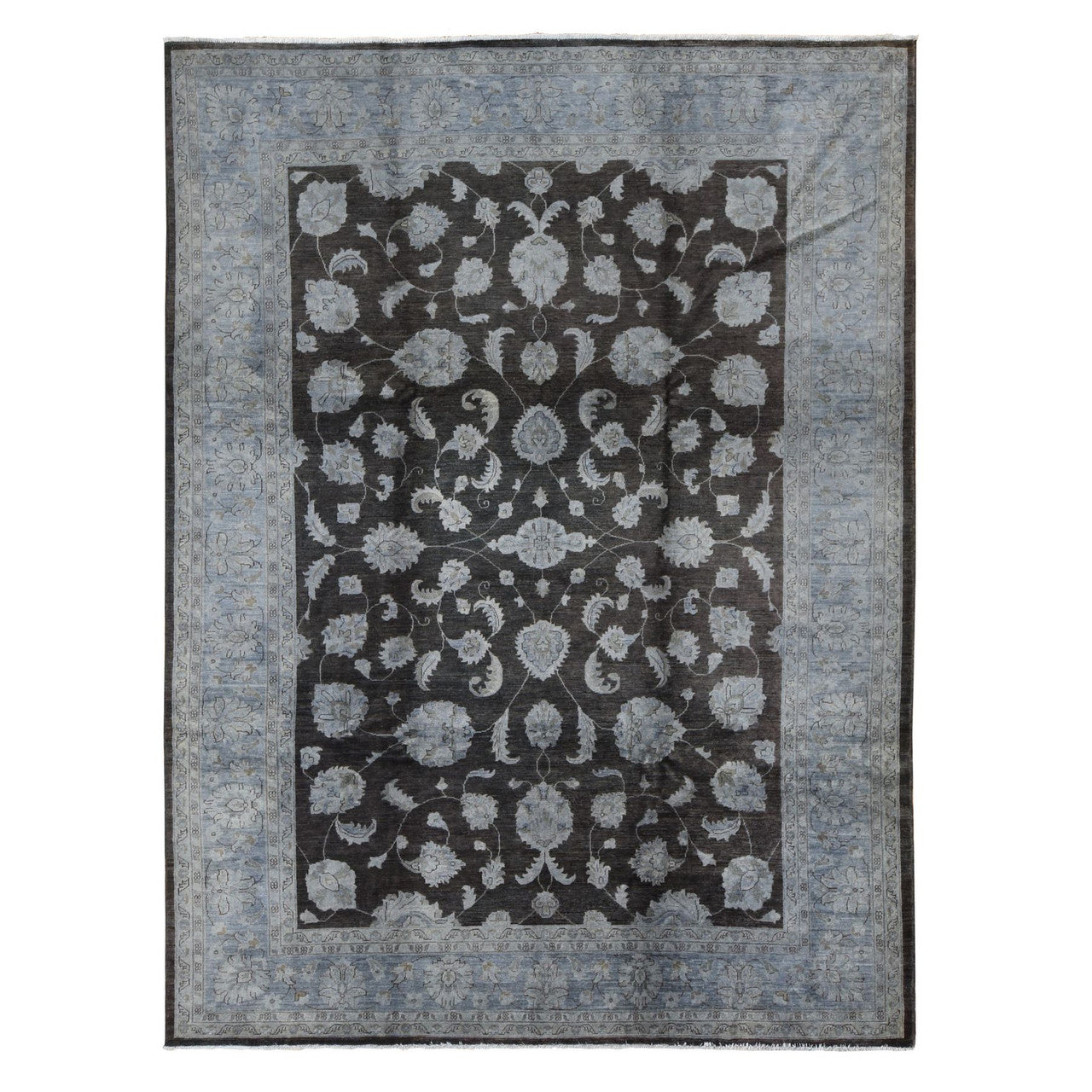 Black 9'0" x 12'0" Overdyed & Vintage Hand knotted Wool Rug - Sku: O080660