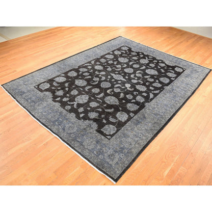 Overdyed & Vintage Wool Hand Knotted Rug Black Silver Blue 9.0X12.0 -O080660
