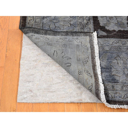Overdyed & Vintage Wool Hand Knotted Rug Black Silver Blue 9.0X12.0 -O080660