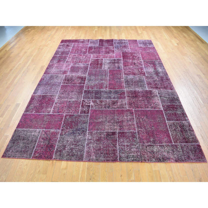 Overdyed & Vintage Wool Hand Knotted Rug Red No Border 9.1X12.10 -O080662