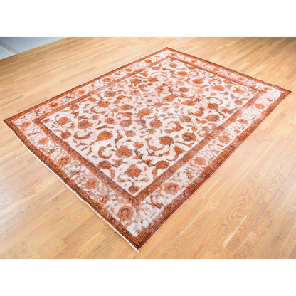 Overdyed & Vintage Wool Hand Knotted Rug Orange Ivory 8.1X10.9 -O080665
