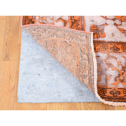 Overdyed & Vintage Wool Hand Knotted Rug Orange Ivory 8.1X10.9 -O080665