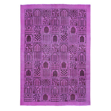 Overdyed & Vintage Wool Hand Knotted Rug Pink No Border 7.8X11.0 -O080666