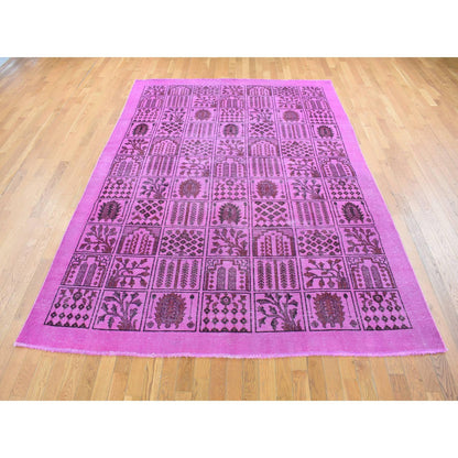 Overdyed & Vintage Wool Hand Knotted Rug Pink No Border 7.8X11.0 -O080666