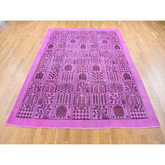 Overdyed & Vintage Wool Hand Knotted Rug Pink No Border 7.8X11.0 -O080666