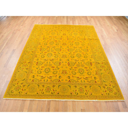Overdyed & Vintage Wool Hand Knotted Rug Yellow Yellow 8.2X10.1 -O080667