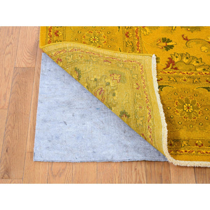 Overdyed & Vintage Wool Hand Knotted Rug Yellow Yellow 8.2X10.1 -O080667