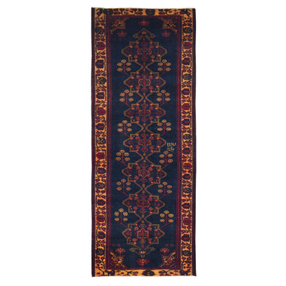 Overdyed & Vintage Wool Hand Knotted Rug Blue Orange  5.1X13.3 -O080668