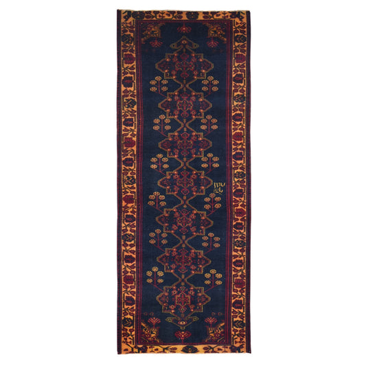 Overdyed & Vintage Wool Hand Knotted Rug Blue Orange  5.1X13.3 -O080668