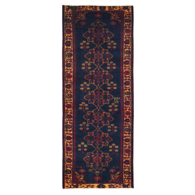 Overdyed & Vintage Wool Hand Knotted Rug Blue Orange  5.1X13.3 -O080668