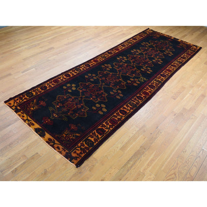 Overdyed & Vintage Wool Hand Knotted Rug Blue Orange  5.1X13.3 -O080668