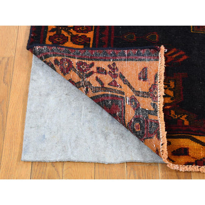 Overdyed & Vintage Wool Hand Knotted Rug Blue Orange  5.1X13.3 -O080668